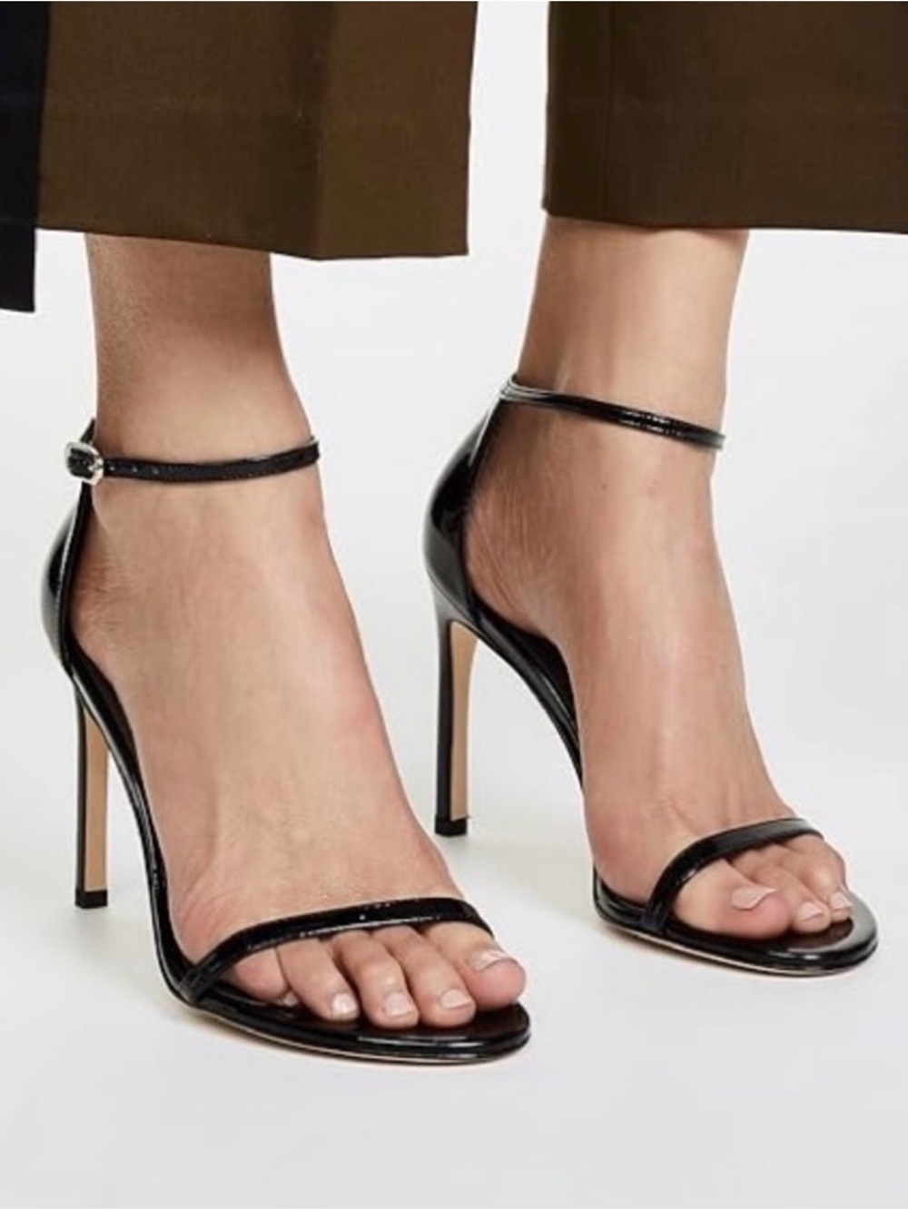 Stuart Weitzman Black Patent 
Nudistsong Ankle Strap Sandal, Size 7, Worn once!